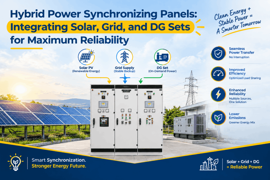 Hybrid Power Synchronizing Panels: Integrating Solar, Grid, and DG Sets for Maximum Reliability