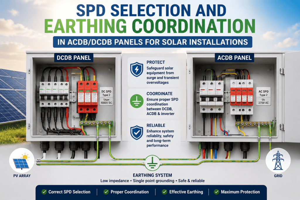 SPD Selection and Earthing Coordination in ACDB/DCDB Panels for Solar Installations
