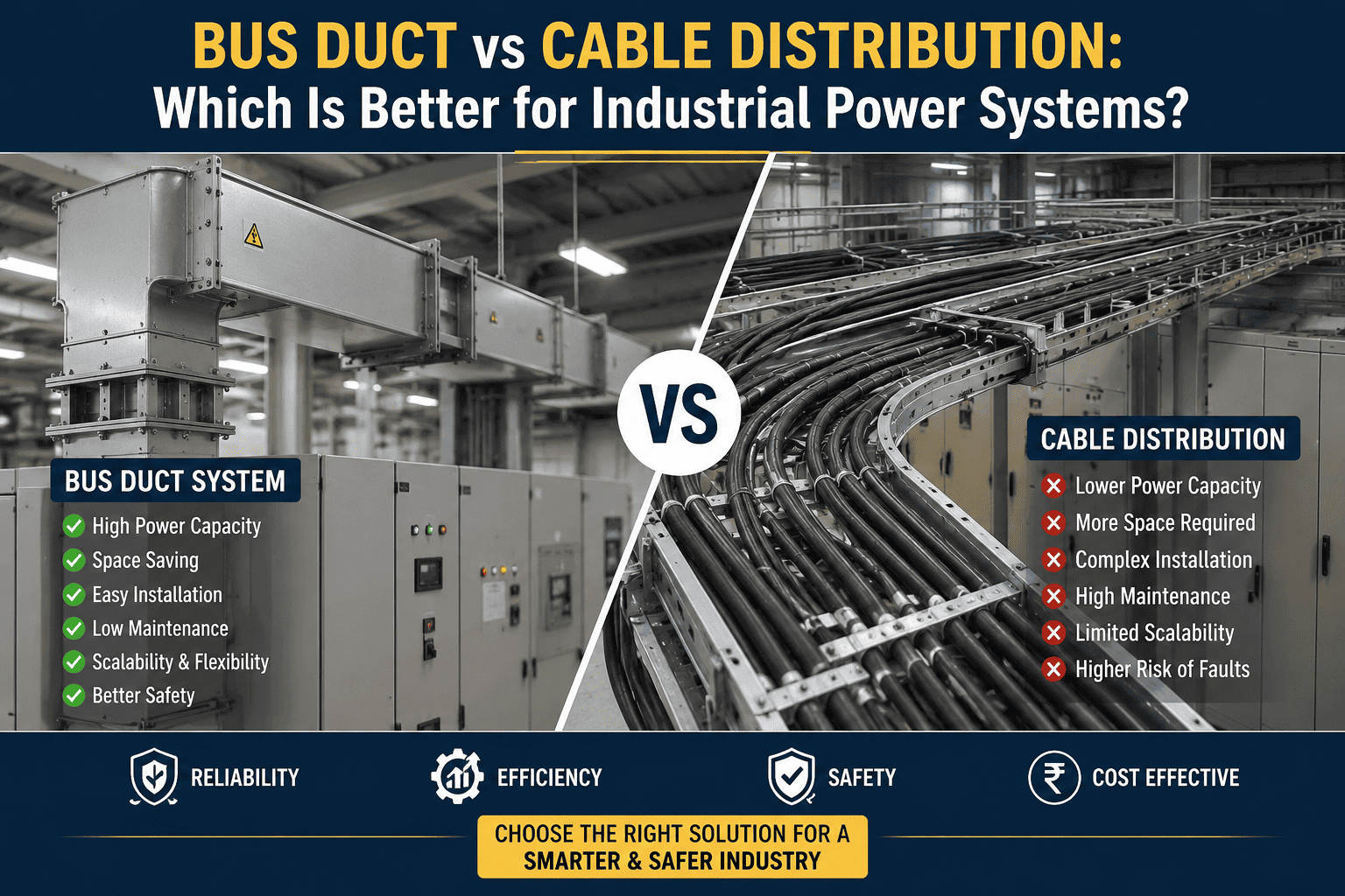 Bus duct vs cable distribution for industrial power systems