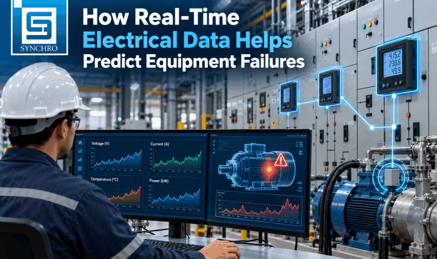 Engineer reviewing real-time motor current and voltage trends from an industrial MCC panel